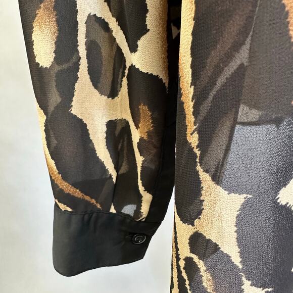 Chico's Ocelot Print Button Up Long Sleeve Blouse Sheer US Size XXL Chicos 4 - Picture 12 of 15
